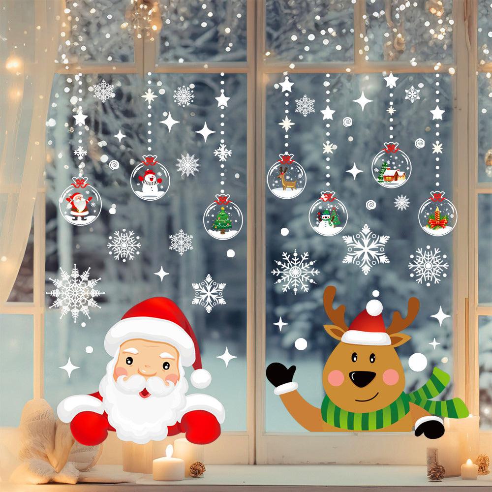 Christmas Snowflake Window Clings Stickers for Glass, Xmas Decals Decorations Holiday Snowflake Santa Claus Reindeer Decals for Party