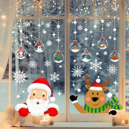 Christmas Snowflake Window Clings Stickers for Glass, Xmas Decals Decorations Holiday Snowflake Santa Claus Reindeer Decals for Party
