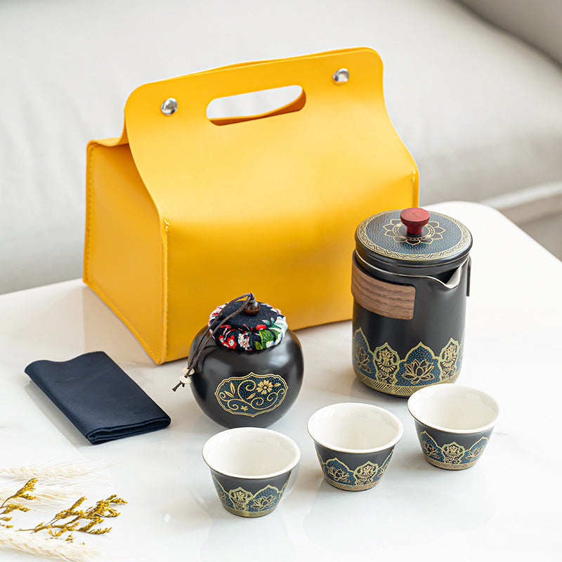 便携式日式旅行茶具 - 户外露营功夫茶套装，带盒紧凑陶瓷杯，节日企业礼品
