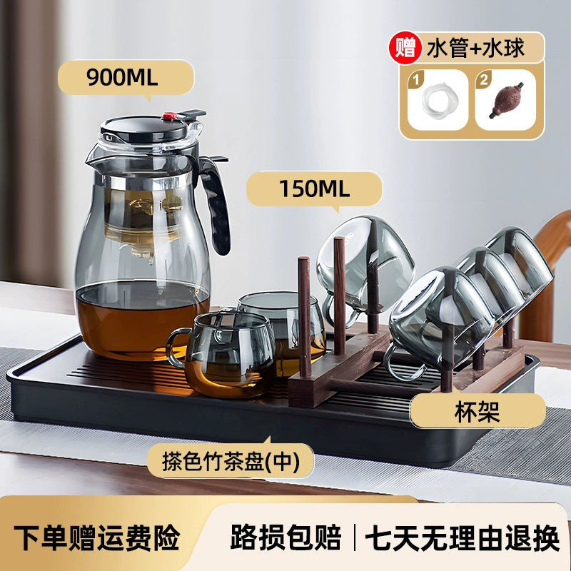 Borosilicate Glass Tea Maker with Removable Infuser - One-Touch Filtering Teapot, Heat-Resistant Loose Leaf Tea Brewer for Home/Office, Easy-Clean Tea Steeping Vessel with Ergonomic Handle