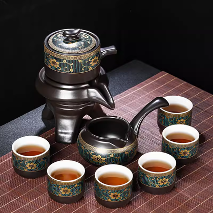 Effortless Tea Set with Heat-Resistant Teapot - Semi-Automatic Ceramic Gongfu Teacups & Stone-Mill Design for Home Brewing, Anti-Scald Tea Maker Kit
