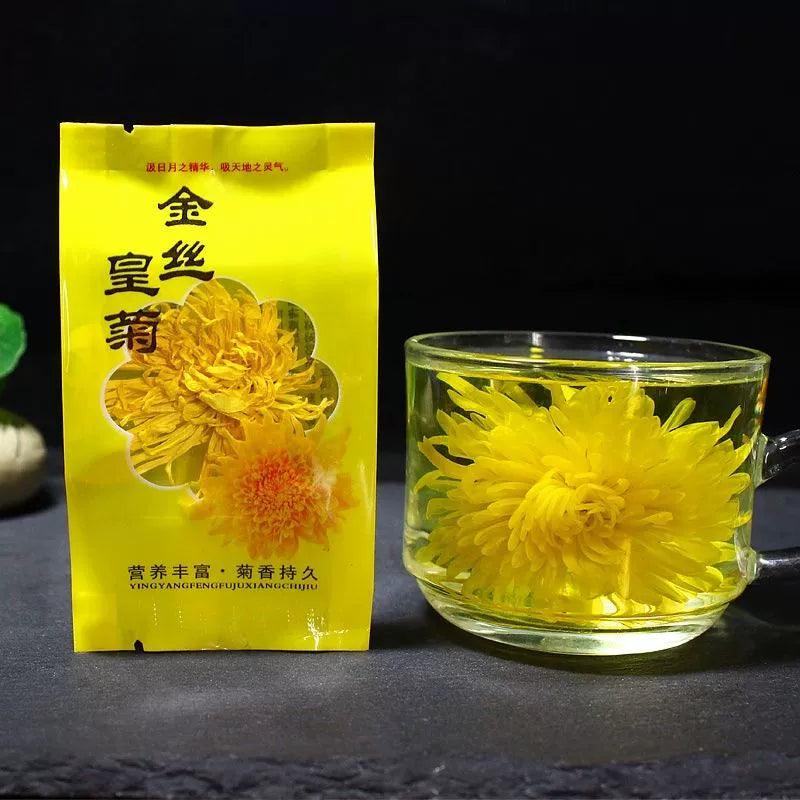 Premium Individually Packaged Chrysanthemum Tea - Golden Silk Emperor Chrysanthemum, Perfect for Single Serving, Pairs Well with Goji Berries, Red Dates, Baby Chrysanthemum, and Cassia Seeds - Dwtea.com
