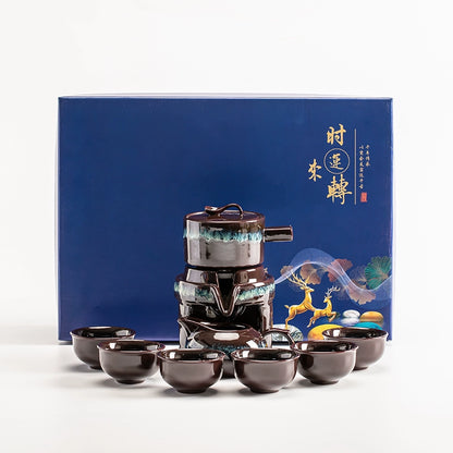 Effortless Tea Set with Heat-Resistant Teapot - Semi-Automatic Ceramic Gongfu Teacups & Stone-Mill Design for Home Brewing, Anti-Scald Tea Maker Kit