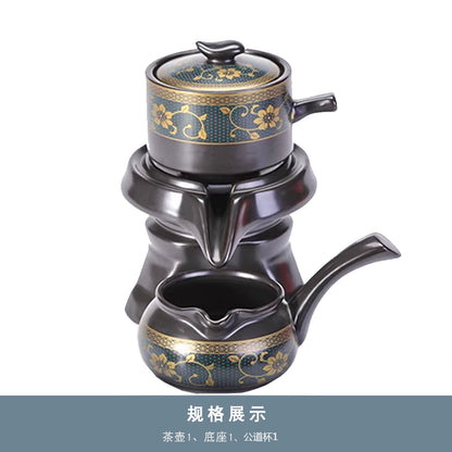 Effortless Tea Set with Heat-Resistant Teapot - Semi-Automatic Ceramic Gongfu Teacups & Stone-Mill Design for Home Brewing, Anti-Scald Tea Maker Kit