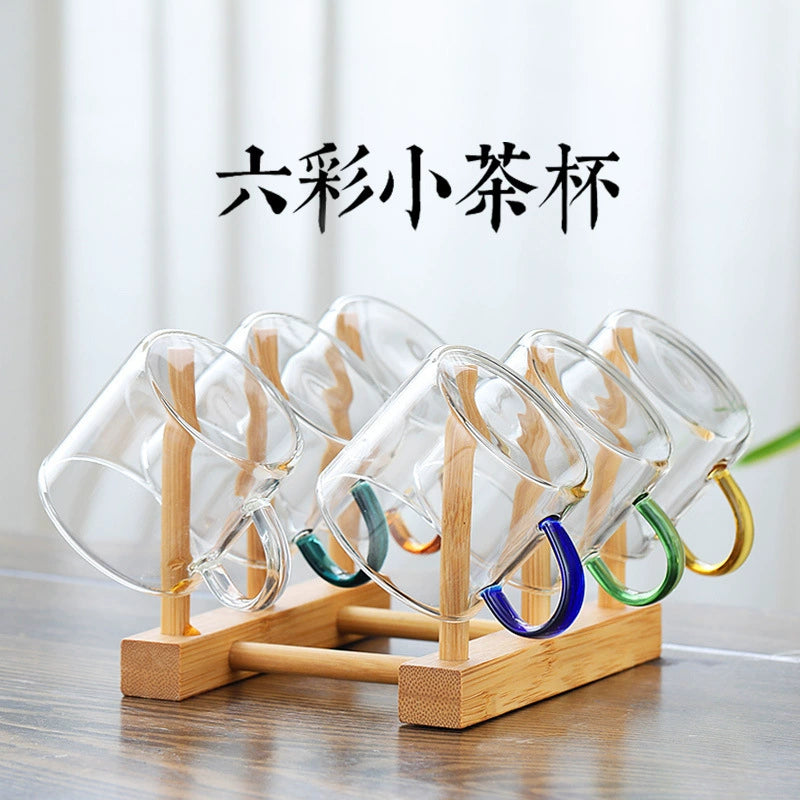 내열 유리 찻잔 - 6가지 색상의 소형 찻잔, 내구성이 뛰어난 다채로운 차 액세서리, 가정 및 사무실 사용용