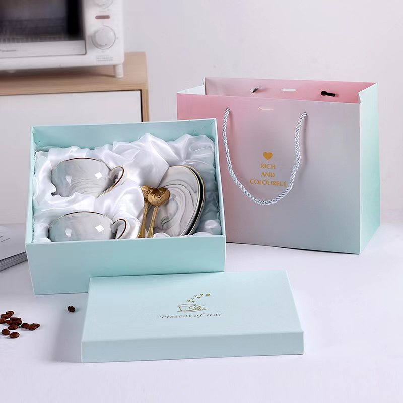 Elegant Pink Marble Ceramic Coffee Cups and Saucers Set with Gold-Tone Stand - Ideal for Tea and Coffee