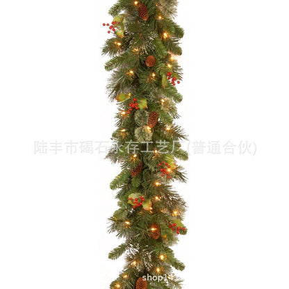 Rocinha 9 Foot Lighted Christmas Garland, Outdoor Christmas Garland with Pine Cones, Red Berries and LED Light for Fireplace, Mantle and Stair Railing