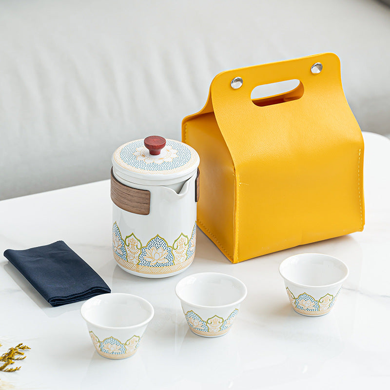 便携式日式旅行茶具 - 户外露营功夫茶套装，带盒紧凑陶瓷杯，节日企业礼品