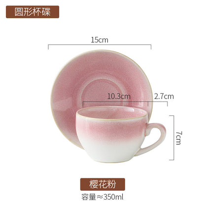 American Vintage-Style Ceramic Coffee Cup & Saucer Set – Rustic Glazed Tea Set with Oxidation Firing Finish