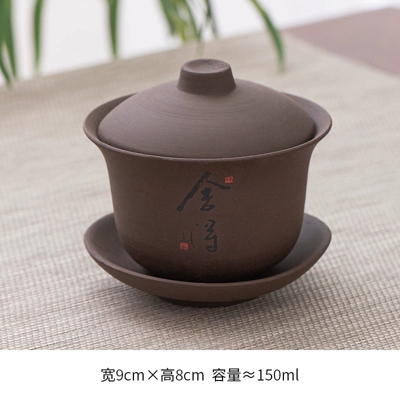 Extra-Large Sancai Lidded Tea Bowl - Ceramic Gongfu Tea Set with Dehua Blue-and-White Porcelain Design, White Porcelain Covered Cup for Brewing and Serving