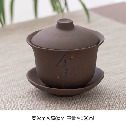 Extra-Large Sancai Lidded Tea Bowl - Ceramic Gongfu Tea Set with Dehua Blue-and-White Porcelain Design, White Porcelain Covered Cup for Brewing and Serving