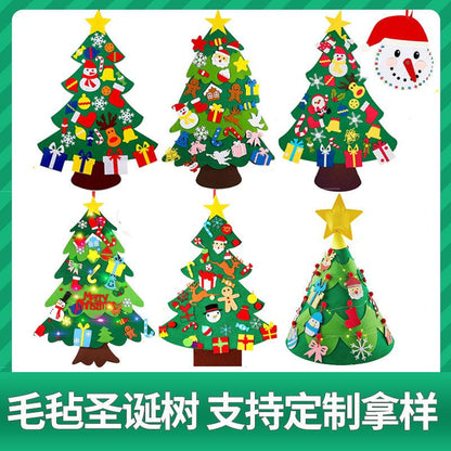 儿童DIY毛毡圣诞树套装，带装饰品，圣诞礼物，新年门墙挂饰