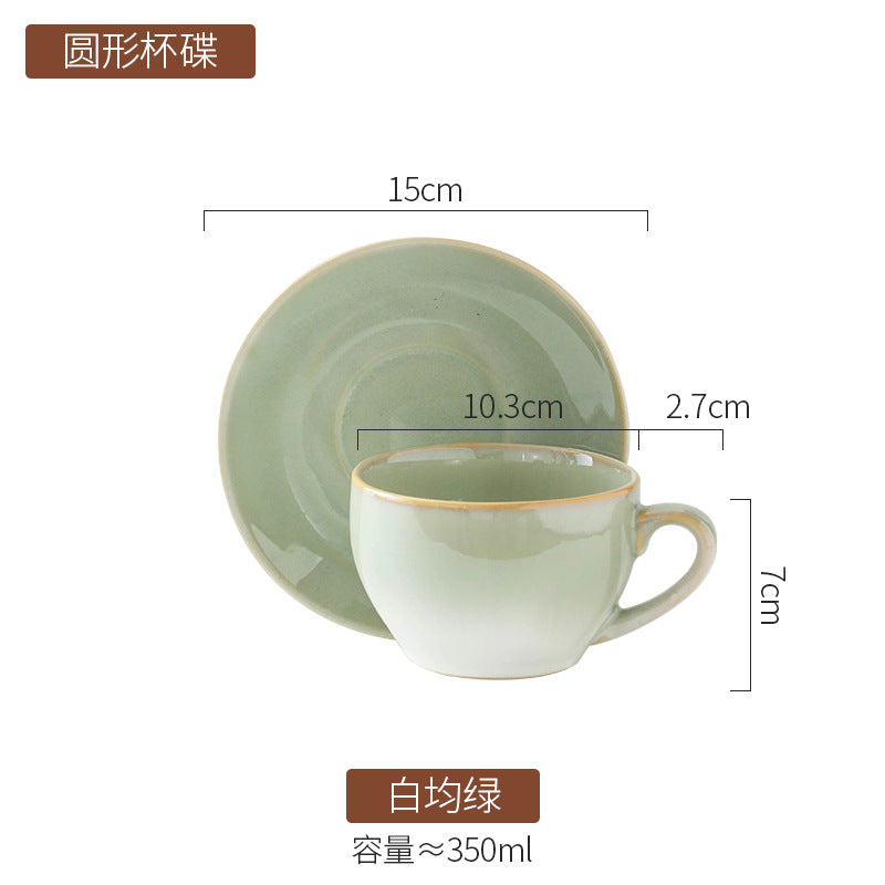 American Vintage-Style Ceramic Coffee Cup & Saucer Set – Rustic Glazed Tea Set with Oxidation Firing Finish