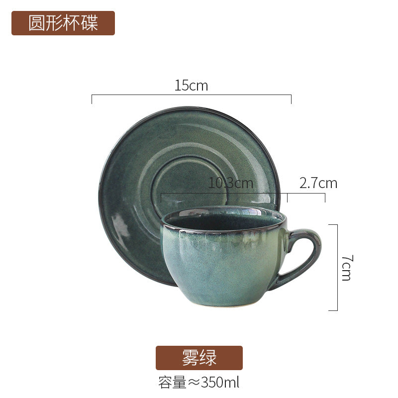 American Vintage-Style Ceramic Coffee Cup & Saucer Set – Rustic Glazed Tea Set with Oxidation Firing Finish