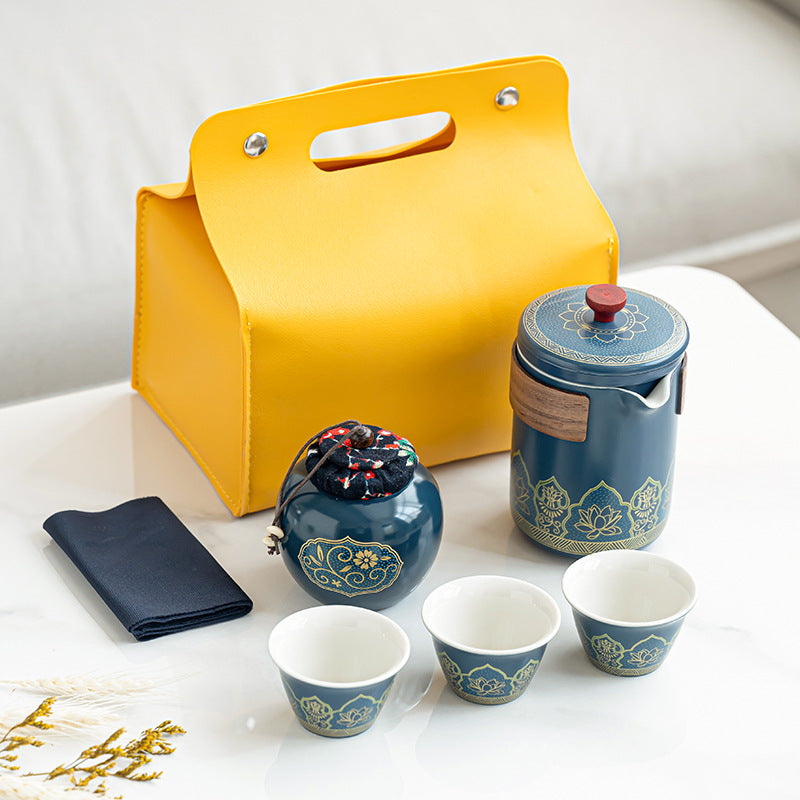 便携式日式旅行茶具 - 户外露营功夫茶套装，带盒紧凑陶瓷杯，节日企业礼品