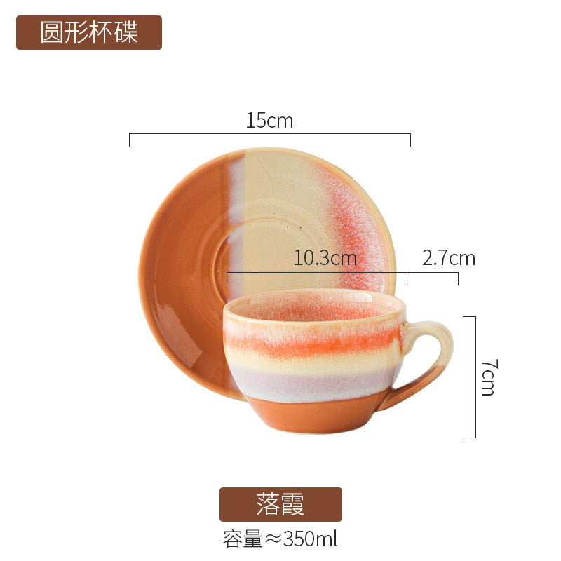 American Vintage-Style Ceramic Coffee Cup & Saucer Set – Rustic Glazed Tea Set with Oxidation Firing Finish