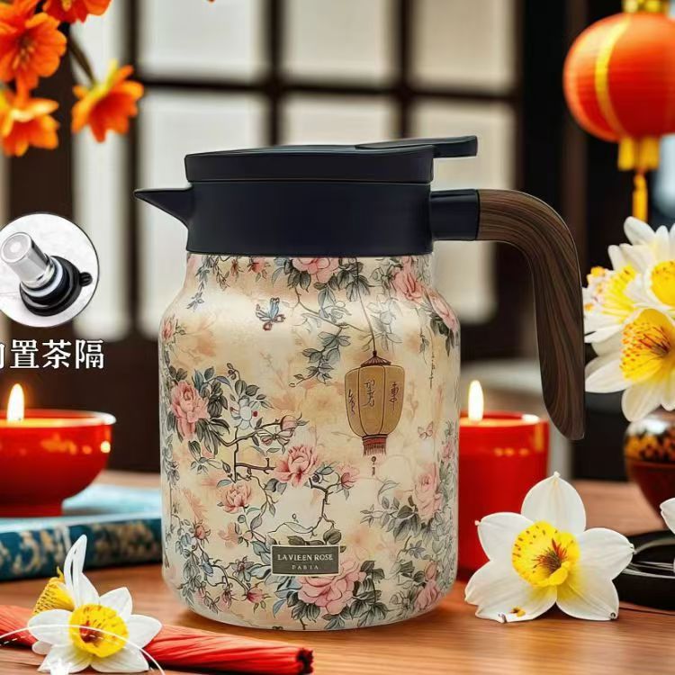Elegant Stainless Steel Insulated Tumbler with Simple Floral Design - Perfect for Home Brewing and Tea Separation