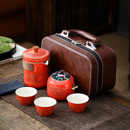 便携式日式旅行茶具 - 户外露营功夫茶套装，带盒紧凑陶瓷杯，节日企业礼品