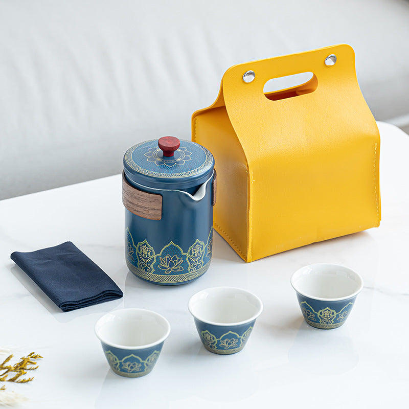 便携式日式旅行茶具 - 户外露营功夫茶套装，带盒紧凑陶瓷杯，节日企业礼品