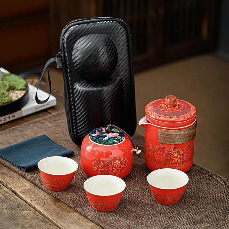 便携式日式旅行茶具 - 户外露营功夫茶套装，带盒紧凑陶瓷杯，节日企业礼品