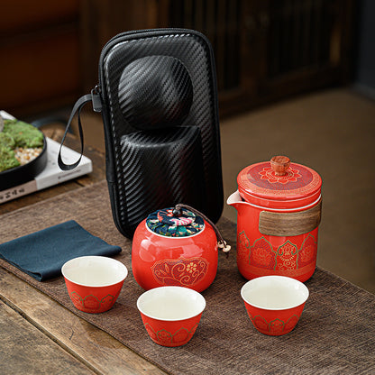 便携式日式旅行茶具 - 户外露营功夫茶套装，带盒紧凑陶瓷杯，节日企业礼品