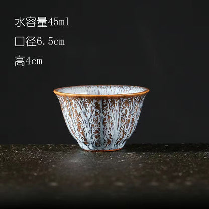 Ręcznie wykonany ceramiczny kubek do herbaty Jian Zhan - tradycyjny kubek z kamionki z glazurą Temmoku, duży stożkowy kubek do ceremonii herbaty chińskiej/japońskiej