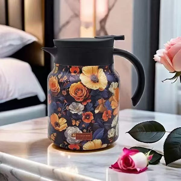 Elegant Stainless Steel Insulated Tumbler with Simple Floral Design - Perfect for Home Brewing and Tea Separation