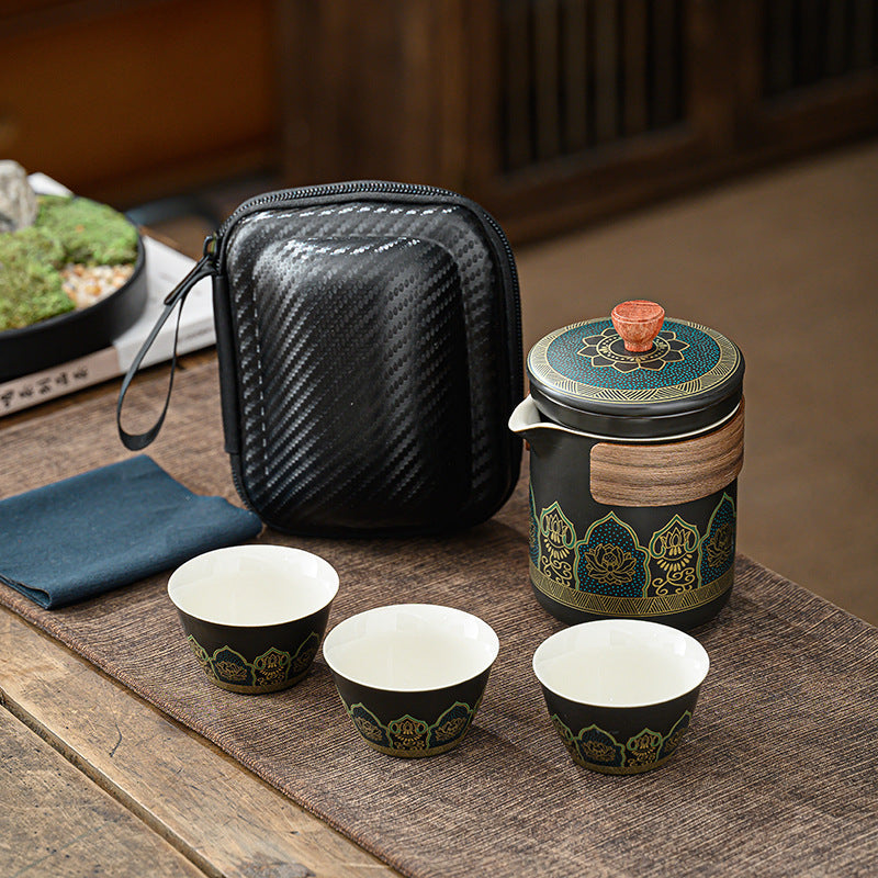 便携式日式旅行茶具 - 户外露营功夫茶套装，带盒紧凑陶瓷杯，节日企业礼品