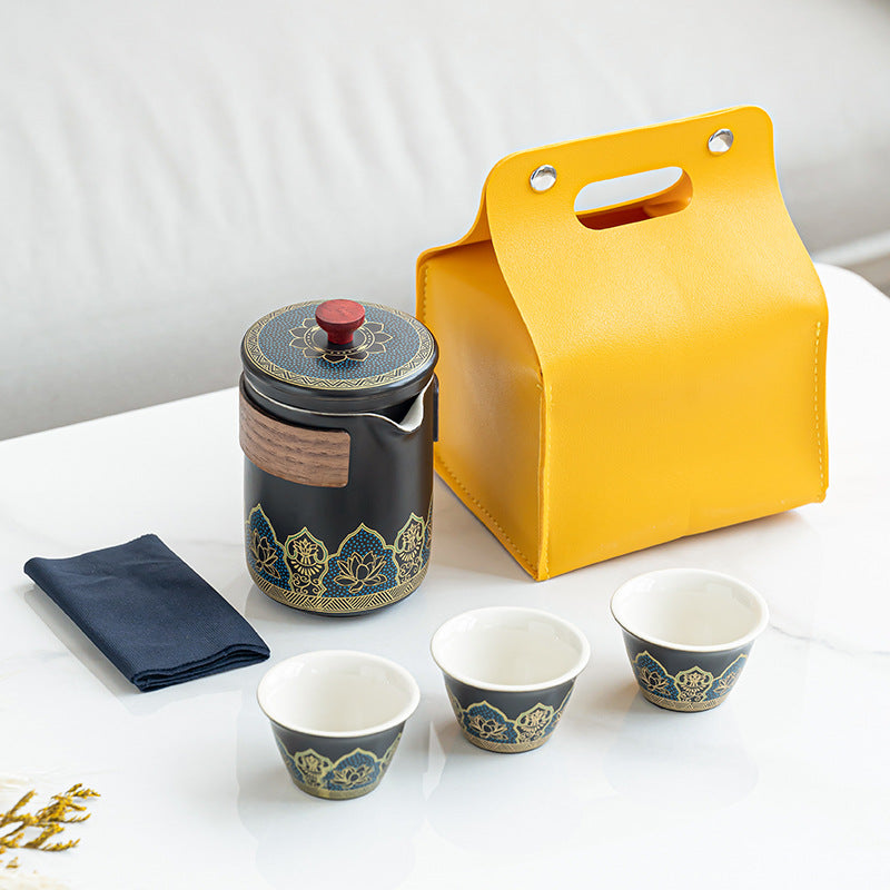 便携式日式旅行茶具 - 户外露营功夫茶套装，带盒紧凑陶瓷杯，节日企业礼品
