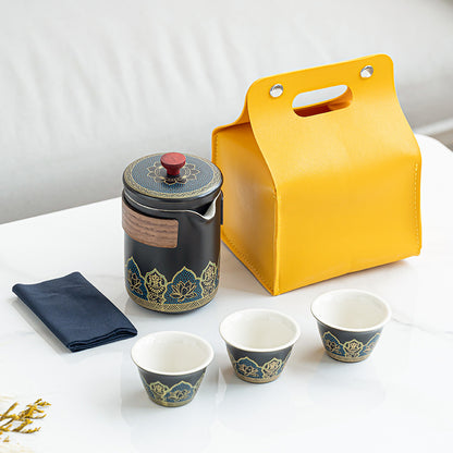 便携式日式旅行茶具 - 户外露营功夫茶套装，带盒紧凑陶瓷杯，节日企业礼品