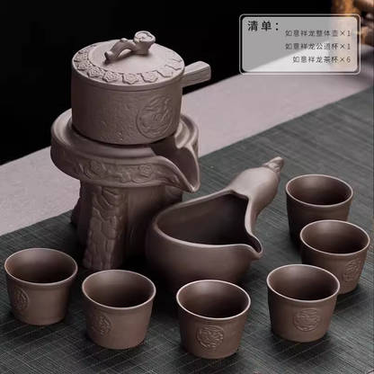 Effortless Tea Set with Heat-Resistant Teapot - Semi-Automatic Ceramic Gongfu Teacups & Stone-Mill Design for Home Brewing, Anti-Scald Tea Maker Kit