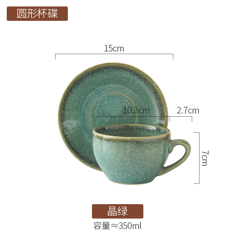 American Vintage-Style Ceramic Coffee Cup & Saucer Set – Rustic Glazed Tea Set with Oxidation Firing Finish