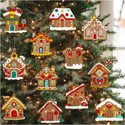 12pcs Gingerbread Man Ornaments for Christmas Tree, Assorted Gingerbread Figurines Ornaments, Christmas Tree Hanging Decorations, 3 Inch Tall