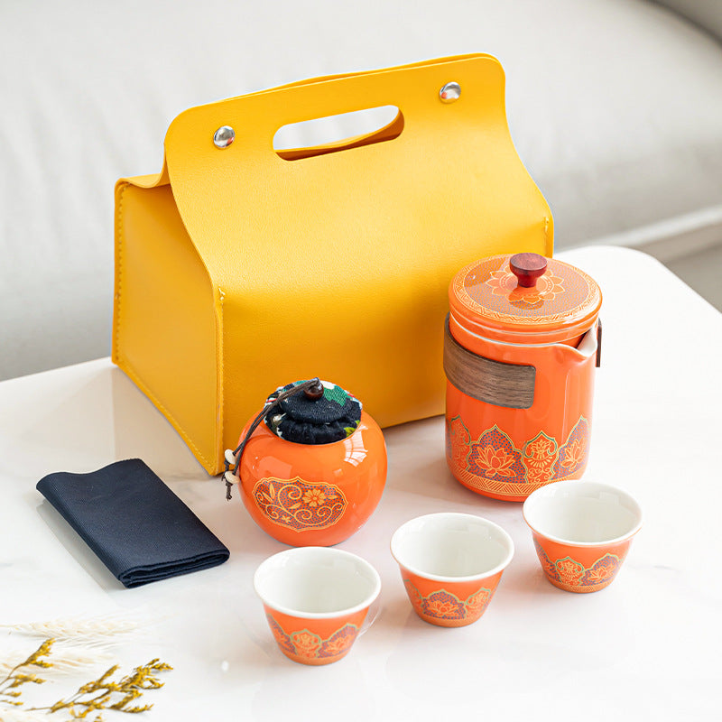 便携式日式旅行茶具 - 户外露营功夫茶套装，带盒紧凑陶瓷杯，节日企业礼品