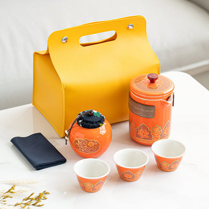 便携式日式旅行茶具 - 户外露营功夫茶套装，带盒紧凑陶瓷杯，节日企业礼品