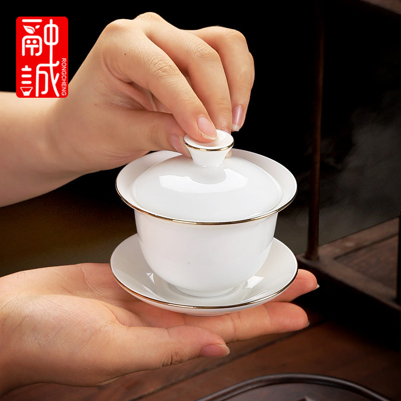 优质德化瓷茶具 - 玉釉陶瓷茶壶配紧凑茶杯，优雅白色陶瓷茶具，适用于家庭、办公室或客厅使用