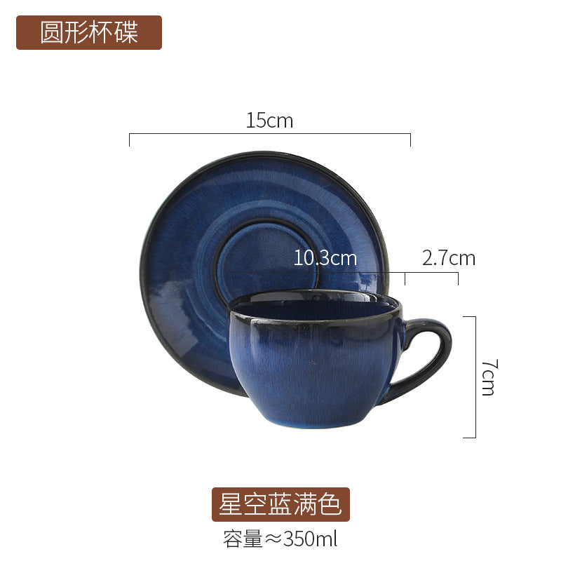 American Vintage-Style Ceramic Coffee Cup & Saucer Set – Rustic Glazed Tea Set with Oxidation Firing Finish