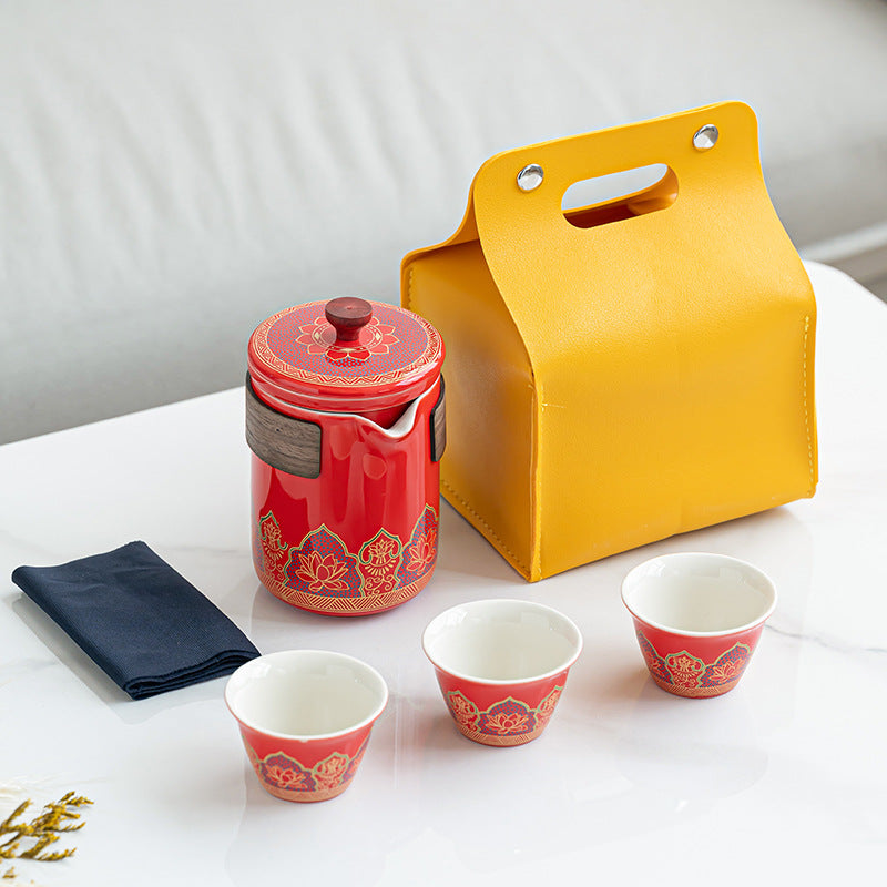 便携式日式旅行茶具 - 户外露营功夫茶套装，带盒紧凑陶瓷杯，节日企业礼品