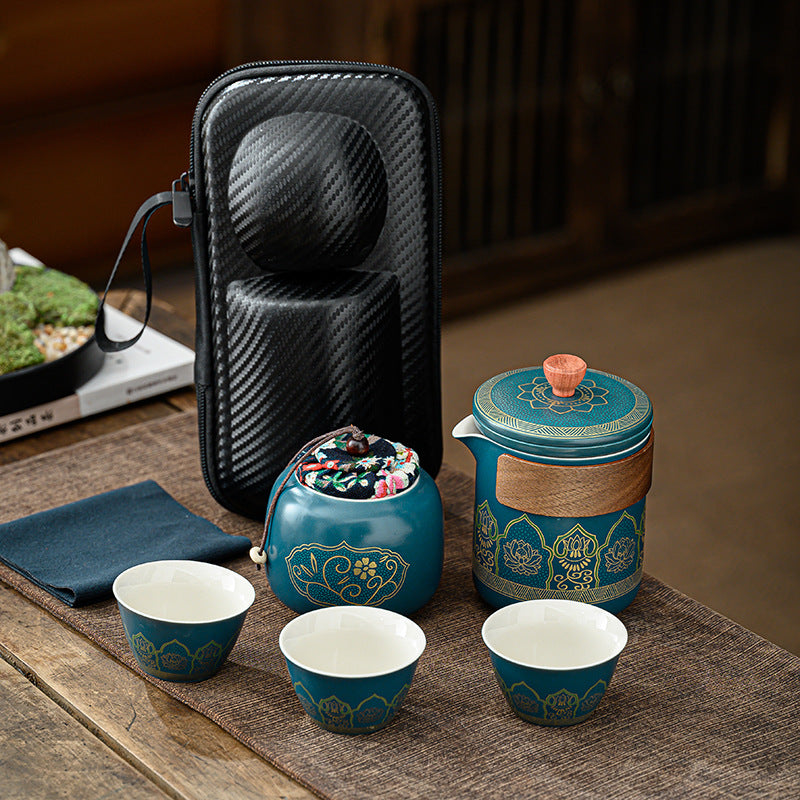 便携式日式旅行茶具 - 户外露营功夫茶套装，带盒紧凑陶瓷杯，节日企业礼品