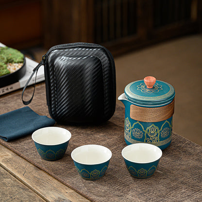 便携式日式旅行茶具 - 户外露营功夫茶套装，带盒紧凑陶瓷杯，节日企业礼品