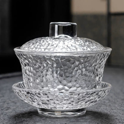 Extra-Large Sancai Lidded Tea Bowl - Ceramic Gongfu Tea Set with Dehua Blue-and-White Porcelain Design, White Porcelain Covered Cup for Brewing and Serving