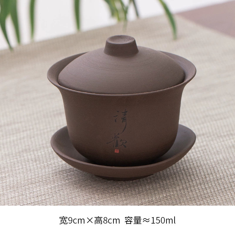 Extra-Large Sancai Lidded Tea Bowl - Ceramic Gongfu Tea Set with Dehua Blue-and-White Porcelain Design, White Porcelain Covered Cup for Brewing and Serving