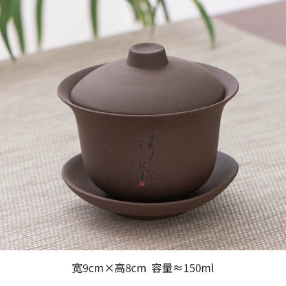 Extra-Large Sancai Lidded Tea Bowl - Ceramic Gongfu Tea Set with Dehua Blue-and-White Porcelain Design, White Porcelain Covered Cup for Brewing and Serving