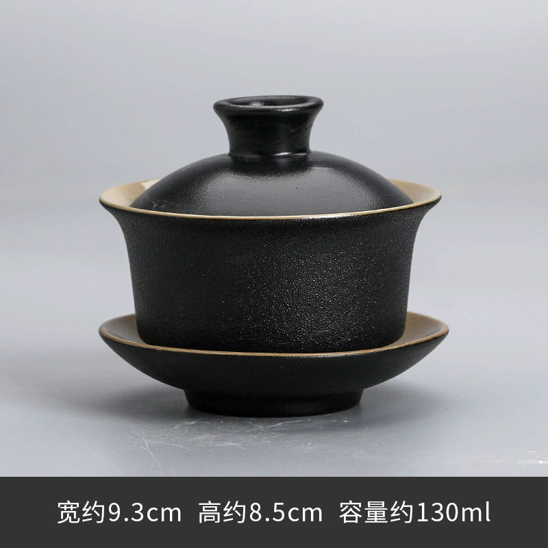 Extra-Large Sancai Lidded Tea Bowl - Ceramic Gongfu Tea Set with Dehua Blue-and-White Porcelain Design, White Porcelain Covered Cup for Brewing and Serving