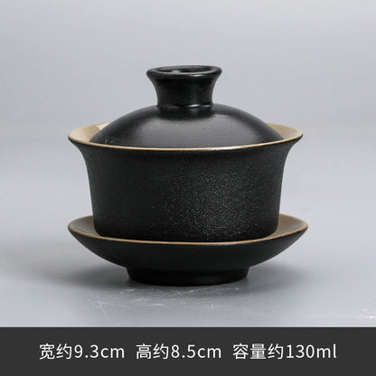 Extra-Large Sancai Lidded Tea Bowl - Ceramic Gongfu Tea Set with Dehua Blue-and-White Porcelain Design, White Porcelain Covered Cup for Brewing and Serving