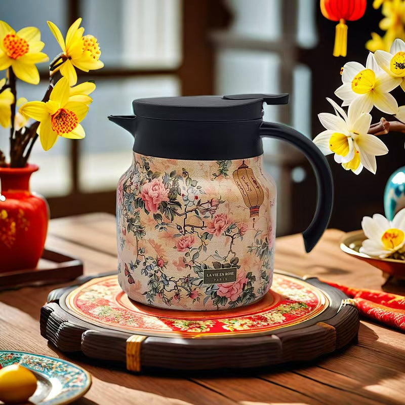 Elegant Stainless Steel Insulated Tumbler with Simple Floral Design - Perfect for Home Brewing and Tea Separation