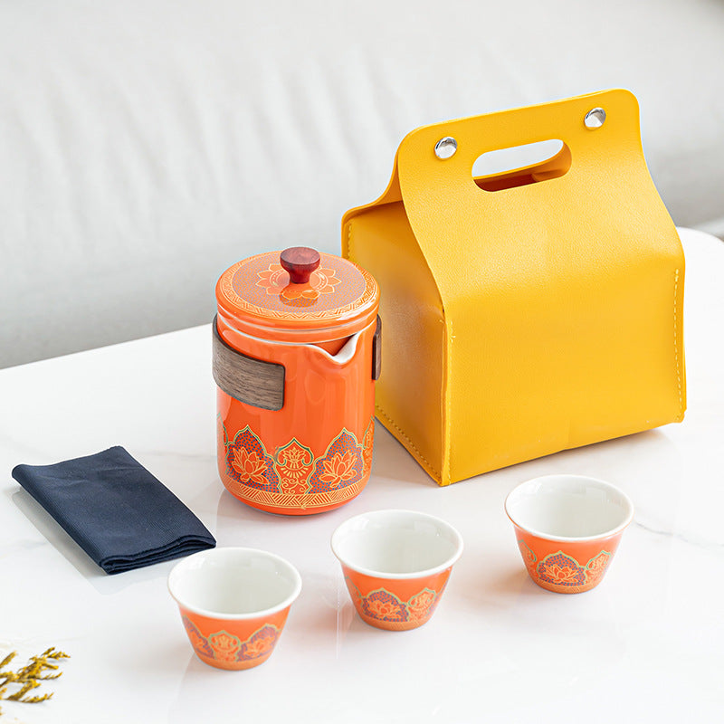 便携式日式旅行茶具 - 户外露营功夫茶套装，带盒紧凑陶瓷杯，节日企业礼品