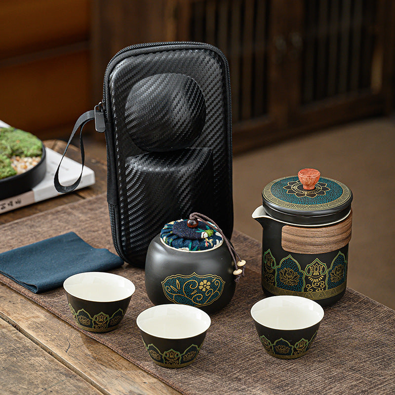 便携式日式旅行茶具 - 户外露营功夫茶套装，带盒紧凑陶瓷杯，节日企业礼品