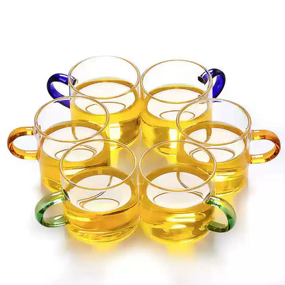耐热玻璃茶杯 - 6种颜色小茶杯，耐用多彩茶具，适用于家庭和办公室