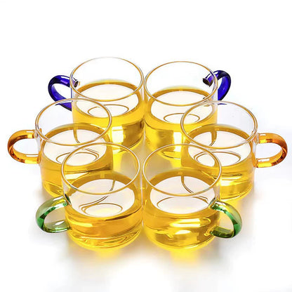 耐热玻璃茶杯 - 6种颜色小茶杯，耐用多彩茶具，适用于家庭和办公室